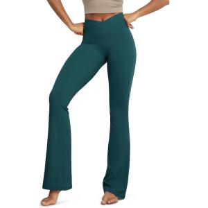 image:imageODODOS Cloud Feeling Crossover High Waist Flared Pants for Women Bootcut Yoga Pants with Back Pocket3032 InseamForest Teal
