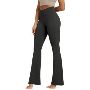 image:imageODODOS Cloud Feeling Crossover High Waist Flared Pants for Women Bootcut Yoga Pants with Back Pocket3032 InseamOnyx Black Grey