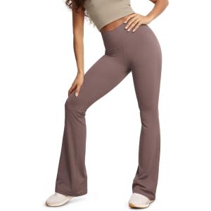 image:imageODODOS Cloud Feeling Crossover High Waist Flared Pants for Women Bootcut Yoga Pants with Back Pocket3032 InseamPurple Taupe