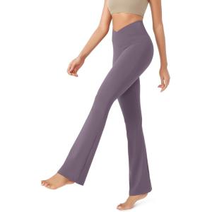 image:imageODODOS Womens Cross Waist Bootcut Yoga Pants with Inner Pocket Non See Through Bootleg Gym Workout PantsAsh Violet