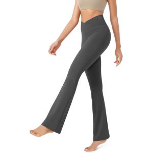 image:imageODODOS Womens Cross Waist Bootcut Yoga Pants with Inner Pocket Non See Through Bootleg Gym Workout PantsCharcoal
