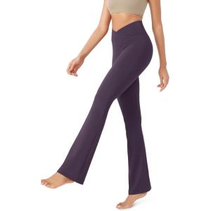 image:imageODODOS Womens Cross Waist Bootcut Yoga Pants with Inner Pocket Non See Through Bootleg Gym Workout PantsDark Purple