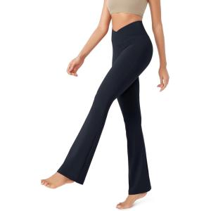 image:imageODODOS Womens Cross Waist Bootcut Yoga Pants with Inner Pocket Non See Through Bootleg Gym Workout PantsDeep Navy