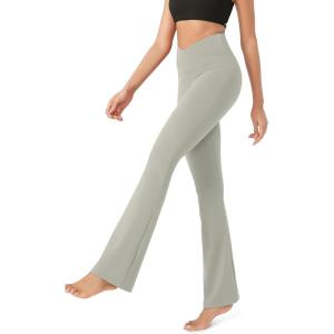 image:imageODODOS Womens Cross Waist Bootcut Yoga Pants with Inner Pocket Non See Through Bootleg Gym Workout PantsLight Grey