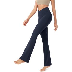 image:imageODODOS Womens Cross Waist Bootcut Yoga Pants with Inner Pocket Non See Through Bootleg Gym Workout PantsNavy