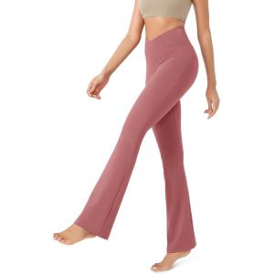image:imageODODOS Womens Cross Waist Bootcut Yoga Pants with Inner Pocket Non See Through Bootleg Gym Workout PantsRaspberry