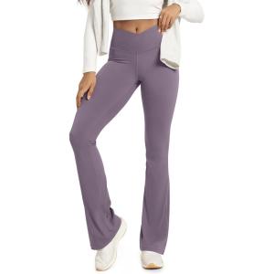 image:imageODODOS Womens Crossover Flared Yoga Pants Cloud Feeling Soft High Waist Bootcut Leggings with Back Pocket 30  32 InseamAsh Violet