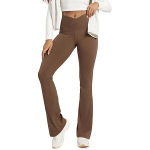 image:imageODODOS Womens Crossover Flared Yoga Pants Cloud Feeling Soft High Waist Bootcut Leggings with Back Pocket 30  32 InseamBrunette
