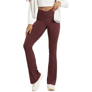 image:imageODODOS Womens Crossover Flared Yoga Pants Cloud Feeling Soft High Waist Bootcut Leggings with Back Pocket 30  32 InseamBurgundy