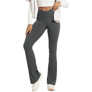 image:imageODODOS Womens Crossover Flared Yoga Pants Cloud Feeling Soft High Waist Bootcut Leggings with Back Pocket 30  32 InseamCharcoal
