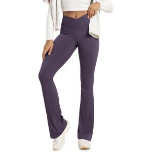 image:imageODODOS Womens Crossover Flared Yoga Pants Cloud Feeling Soft High Waist Bootcut Leggings with Back Pocket 30  32 InseamDark Purple