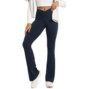 image:imageODODOS Womens Crossover Flared Yoga Pants Cloud Feeling Soft High Waist Bootcut Leggings with Back Pocket 30  32 InseamDeep Navy