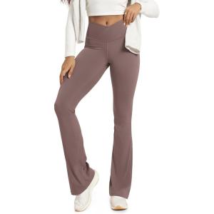 image:imageODODOS Womens Crossover Flared Yoga Pants Cloud Feeling Soft High Waist Bootcut Leggings with Back Pocket 30  32 InseamPurple Taupe