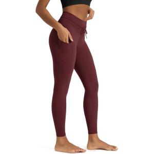 image:imageODODOS Womens Drawstring Tie Pocket Leggings 25  28 High Waist Workout Yoga PantsBurgundy