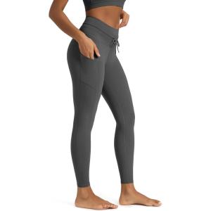 image:imageODODOS Womens Drawstring Tie Pocket Leggings 25  28 High Waist Workout Yoga PantsCharcoal