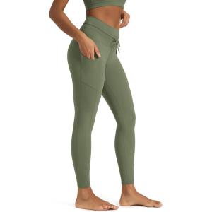 image:imageODODOS Womens Drawstring Tie Pocket Leggings 25  28 High Waist Workout Yoga PantsDark Olive