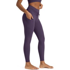 image:imageODODOS Womens Drawstring Tie Pocket Leggings 25  28 High Waist Workout Yoga PantsDark Purple