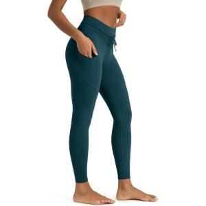 image:imageODODOS Womens Drawstring Tie Pocket Leggings 25  28 High Waist Workout Yoga PantsForest Teal