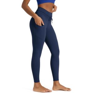 image:imageODODOS Womens Drawstring Tie Pocket Leggings 25  28 High Waist Workout Yoga PantsNavy