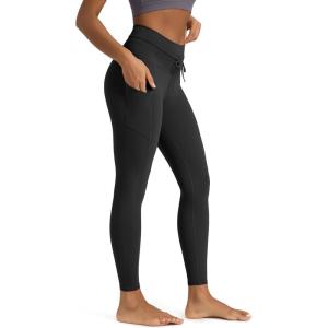 image:imageODODOS Womens Drawstring Tie Pocket Leggings 25  28 High Waist Workout Yoga PantsOnyx Black