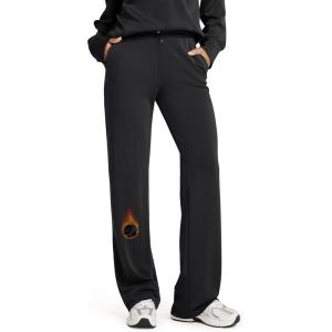 image:imageODODOS Womens Modal Soft Fleece Lined Wide Leg Pants with Pockets Adjustable Shockcord High Waist Lounge Pants272931Black