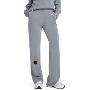 image:imageODODOS Womens Modal Soft Fleece Lined Wide Leg Pants with Pockets Adjustable Shockcord High Waist Lounge Pants272931Grey Blue