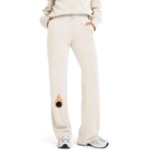 image:imageODODOS Womens Modal Soft Fleece Lined Wide Leg Pants with Pockets Adjustable Shockcord High Waist Lounge Pants272931Ivory