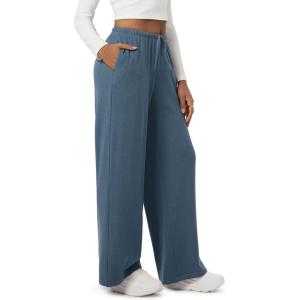 image:imageODODOS Womens Stretch Fleece Wide Leg Sweatpants  UltraSoft Cozy Warm HighRise Relaxed Lounge Pants with Pockets  29Bijou Blue Heather