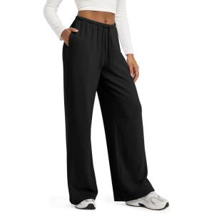 image:imageODODOS Womens Stretch Fleece Wide Leg Sweatpants  UltraSoft Cozy Warm HighRise Relaxed Lounge Pants with Pockets  29Black