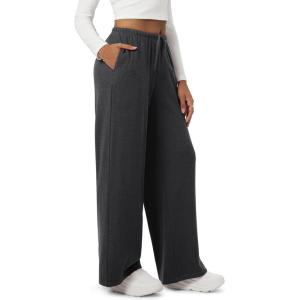 image:imageODODOS Womens Stretch Fleece Wide Leg Sweatpants  UltraSoft Cozy Warm HighRise Relaxed Lounge Pants with Pockets  29Charcoal Heather