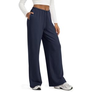 image:imageODODOS Womens Stretch Fleece Wide Leg Sweatpants  UltraSoft Cozy Warm HighRise Relaxed Lounge Pants with Pockets  29Navy