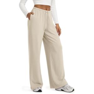 image:imageODODOS Womens Stretch Fleece Wide Leg Sweatpants  UltraSoft Cozy Warm HighRise Relaxed Lounge Pants with Pockets  29Oatmeal