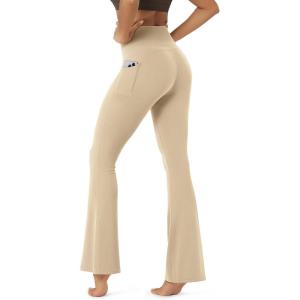 image:imageODODOS Cloud Feeling Flared Pants with Pocket for Women High Waist Casual Bootcut Yoga Pants 3032 InseamBeige