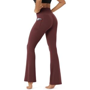 image:imageODODOS Cloud Feeling Flared Pants with Pocket for Women High Waist Casual Bootcut Yoga Pants 3032 InseamBurgundy