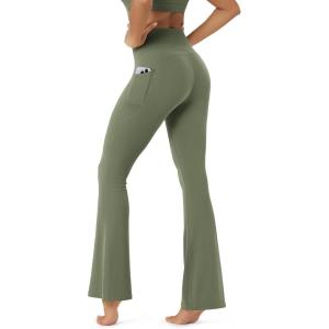 image:imageODODOS Cloud Feeling Flared Pants with Pocket for Women High Waist Casual Bootcut Yoga Pants 3032 InseamDark Olive