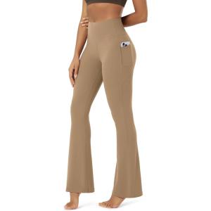 image:imageODODOS Cloud Feeling Flared Pants with Pocket for Women High Waist Casual Bootcut Yoga Pants 3032 InseamLight Brown
