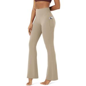 image:imageODODOS Cloud Feeling Flared Pants with Pocket for Women High Waist Casual Bootcut Yoga Pants 3032 InseamShaker Beige