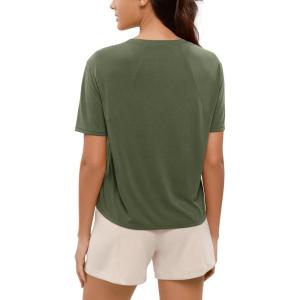image:imageODODOS Modal Soft Short Sleeve Shirts for Women Crew Neck Yoga Tee Casual Workout TopsArmy Green