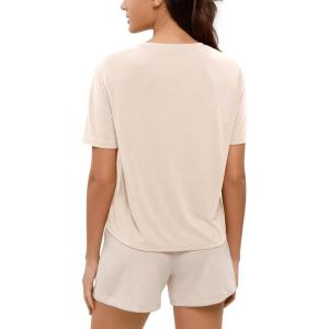 image:imageODODOS Modal Soft Short Sleeve Shirts for Women Crew Neck Yoga Tee Casual Workout TopsBeige