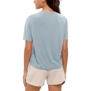 image:imageODODOS Modal Soft Short Sleeve Shirts for Women Crew Neck Yoga Tee Casual Workout TopsBlue Fog