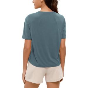 image:imageODODOS Modal Soft Short Sleeve Shirts for Women Crew Neck Yoga Tee Casual Workout TopsBluesteel