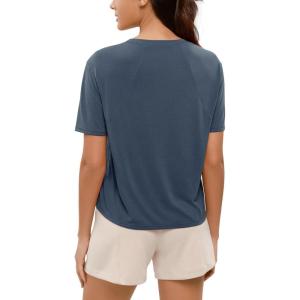 image:imageODODOS Modal Soft Short Sleeve Shirts for Women Crew Neck Yoga Tee Casual Workout TopsDark Blue