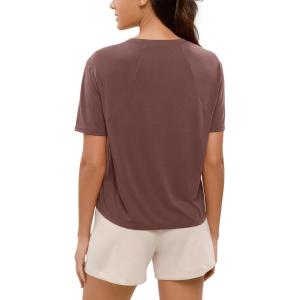 image:imageODODOS Modal Soft Short Sleeve Shirts for Women Crew Neck Yoga Tee Casual Workout TopsSangria