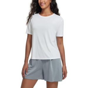 image:imageODODOS Modal Soft Short Sleeve Shirts for Women Crew Neck Yoga Tee Casual Workout TopsWhite