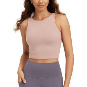 image:imageODODOS Double Layer High Neck Crop Tank for Women Cloud Feeling Sleeveless Casual Yoga Cropped TopsDusty Pink