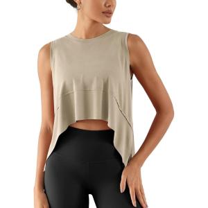 image:imageODODOS Modal Soft Sleeveless Crop Top for Women Athletic Tee Gym Workout Cropped Yoga TankAbalonewashed Crop