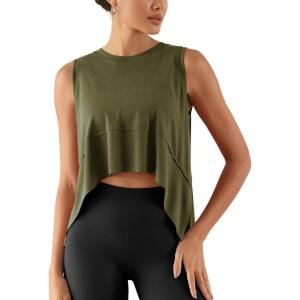 image:imageODODOS Modal Soft Sleeveless Crop Top for Women Athletic Tee Gym Workout Cropped Yoga TankArmy Crop