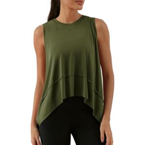 image:imageODODOS Modal Soft Sleeveless Crop Top for Women Athletic Tee Gym Workout Cropped Yoga TankArmy Long