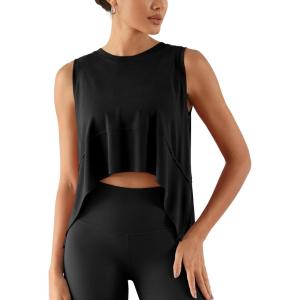 image:imageODODOS Modal Soft Sleeveless Crop Top for Women Athletic Tee Gym Workout Cropped Yoga TankBlack Crop