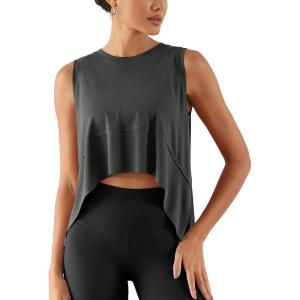 image:imageODODOS Modal Soft Sleeveless Crop Top for Women Athletic Tee Gym Workout Cropped Yoga TankBlackwashed Crop